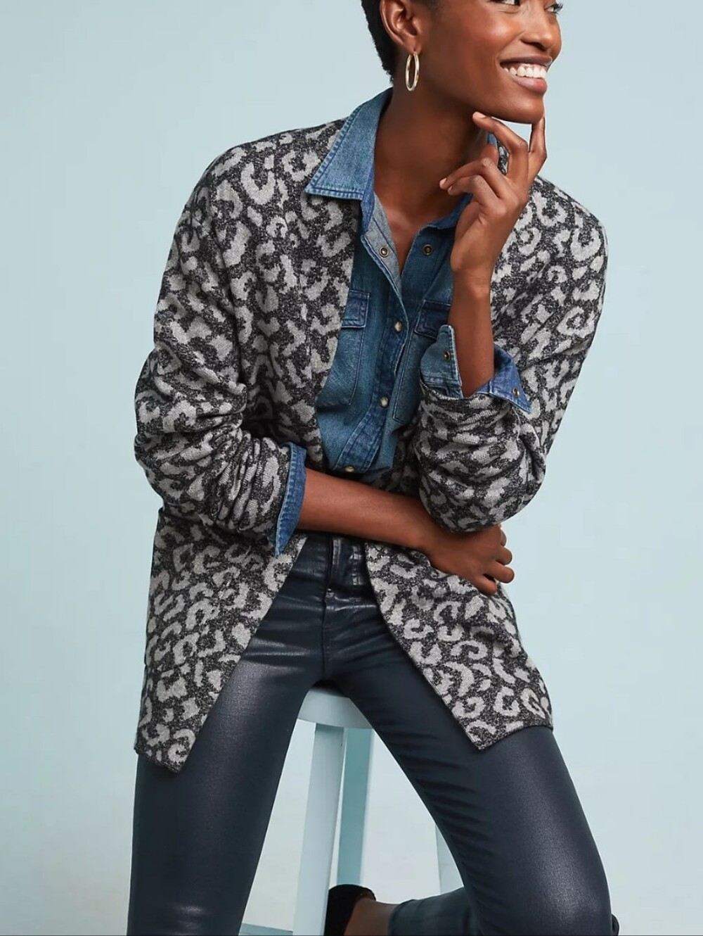 Anthropologie × Michael Stars Classic Jacket Cardigan Sweater Shacket Leopard XS